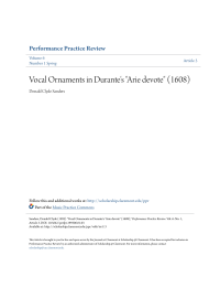 Vocal Ornaments in Durante`s "Arie devote" (1608)