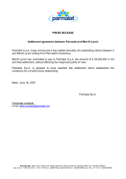 Settlement agreement between Parmalat and Merrill Lynch