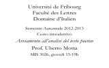 Université de Fribourg Faculté des Lettres Domaine d*Italien