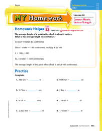 Homework Helper Lesson 10 Convert Metric Units of Length
