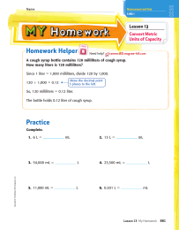 Homework Helper Lesson 13 Convert Metric Units of Capacity