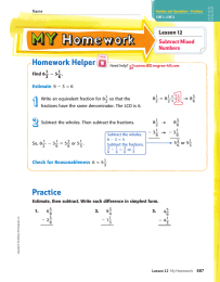 Homework Helper _ Lesson 12 Subtract Mixed