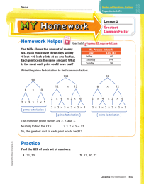 Homework Helper Lesson 2 Greatest Common Factor