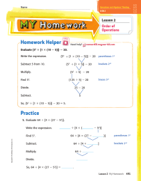 Homework Helper Lesson 2 Order of Operations