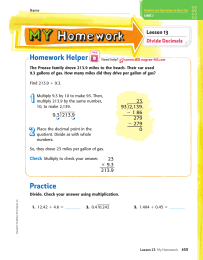 Homework Helper Lesson 13 Divide Decimals