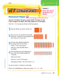 Homework Helper Lesson 2 Hands On: Divide Using Base-Ten