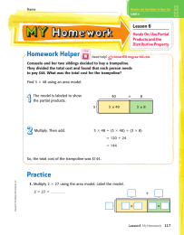 Homework Helper Lesson 6 Hands On: Use Partial Products and the