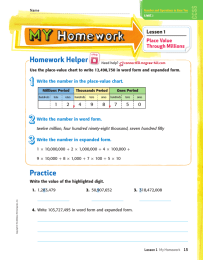 Homework Helper Lesson 1 Place Value Through Millions