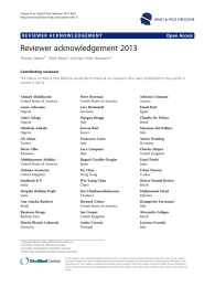 Reviewer acknowledgement 2013 Open Access Thomas Stamm