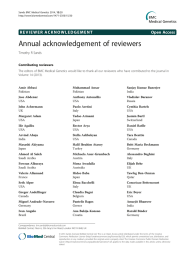 Annual acknowledgement of reviewers Open Access Timothy R Sands