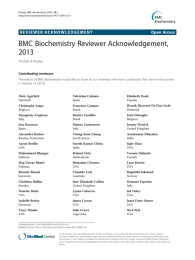 BMC Biochemistry Reviewer Acknowledgement, 2013 Open Access