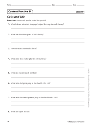 Cells and Life Content Practice  B LESSON 1 1.