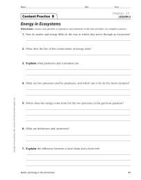 Energy in Ecosystems Content Practice  B LESSON 3 1.