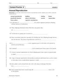 Asexual Reproduction Content Practice  A