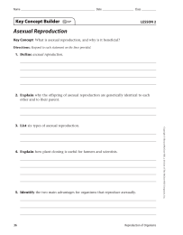 Asexual Reproduction Key Concept Builder LESSON 2 Key Concept