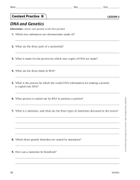 DNA and Genetics Content Practice  B LESSON 3 1.