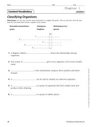 Classifying Organisms Chapter 1 Content Vocabulary LESSON 2