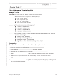 Classifying and Exploring Life Chapter 1 Chapter Test  C Multiple Choice