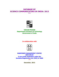 DATABASE OF SCIENCE COMMUNICATORS IN INDIA: 2013