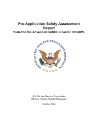 Pre-Application Safety Assessment Report related to the Advanced CANDU Reactor 700 MWe