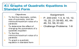 4.1: Graphs of Quadratic Equations in Standard Form Assignment: