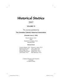 Historical Studies 2007 VOLUME 73 The Canadian Catholic Historical Association