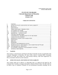 STATE OF COLORADO Colorado Department of Education Contract with