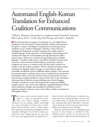 Automated English-Korean Translation for Enhanced Coalition Communications
