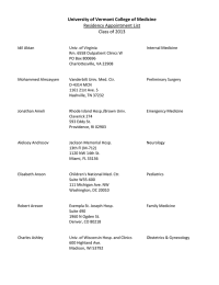 University of Vermont College of Medicine Residency Appointment List Class of 2013