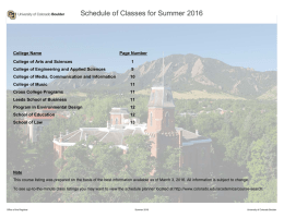 Schedule of Classes for Summer 2016
