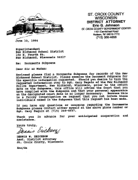 Documents Subpoena re: Thomas Woznicki (St. Croix County, Wisconsin)