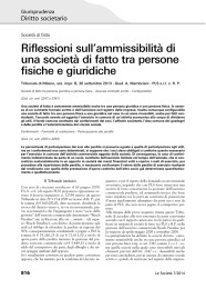 Riflessioni sull`ammissibilità di una società di fatto tra persone