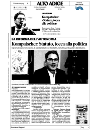 Kompatscher: Statuto, tocca alla politica