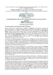 SFP aderenti all`Offerta di Scambio verrà inoltre pagato per cassa il