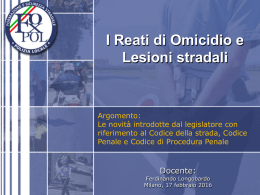 I Reati di Omicidio e Lesioni stradali