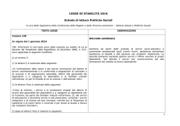 LEGGE DI STABILITÀ 2016 Scheda di lettura Politiche Sociali