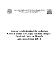 Seminario sulla teoria della traduzione Corso di laurea in “Lingue e