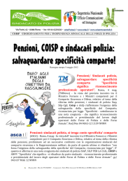 Pensioni, si tenga conto specificità comparto!!