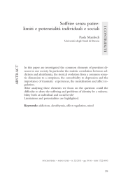 Soffrire senza patire: limiti e potenzialità individuali e sociali