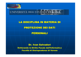 LA DISCIPLINA IN MATERIA DI PROTEZIONE DEI DATI PERSONALI