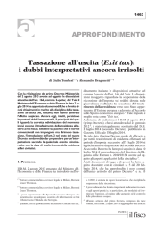 APPROFONDIMENTO Tassazione all`uscita (Exit tax): i dubbi