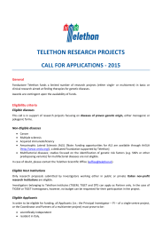 Telethon Research Project Proposal 2015 – Call for Application