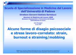 Alcune forme di disagio psicosociale e stress lavoro-correlato