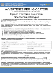 avvertenze per i giocatori - Dipartimento Politiche Antidroga