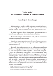 `Dolus Malus` un Vizio Della Volonta` in Diritto Romano
