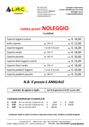 Listino prezzi Noleggio