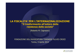 LA FISCALITA` PER L`INTERNAZINALIZZAZIONE “Il trasferimento all