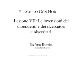 Lezione VII: Le invenzioni dei dipendenti e dei ricercatori universitari