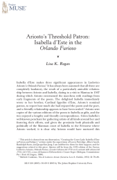 Ariosto`s Threshold Patron: Isabella d`Este in the Orlando Furioso