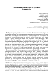 Tra lessico naturale e lessici di specialit&agrave;